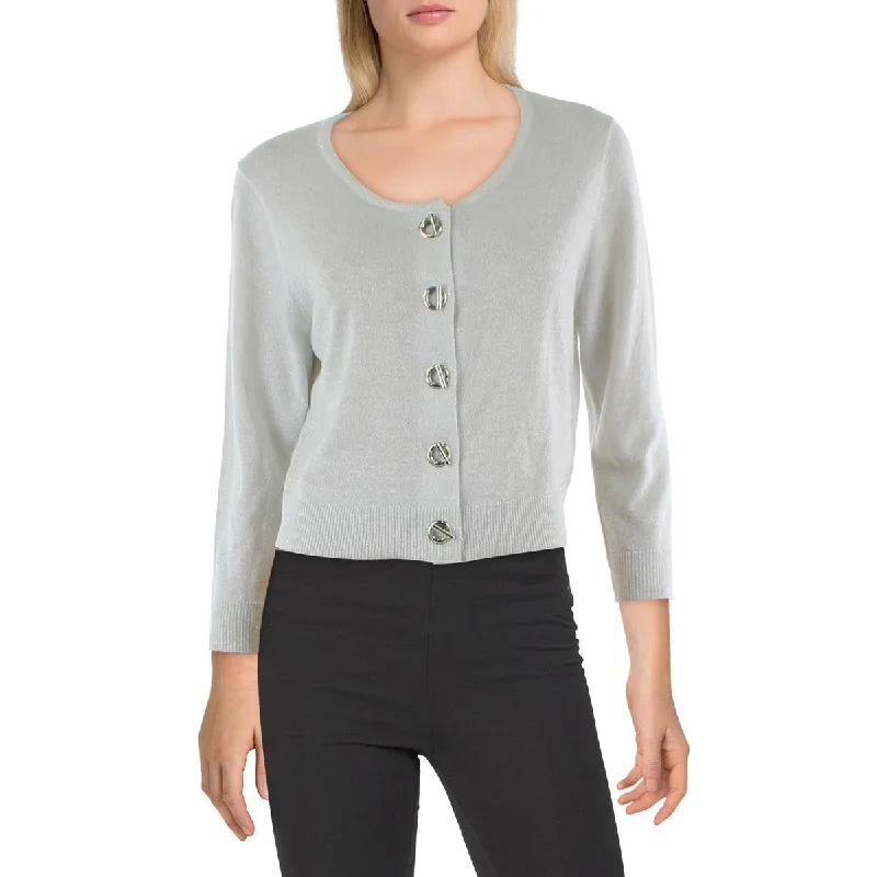 Tommy Hilfiger Womens Metallic Cropped Cardigan Cardigan Knitwear Sweater