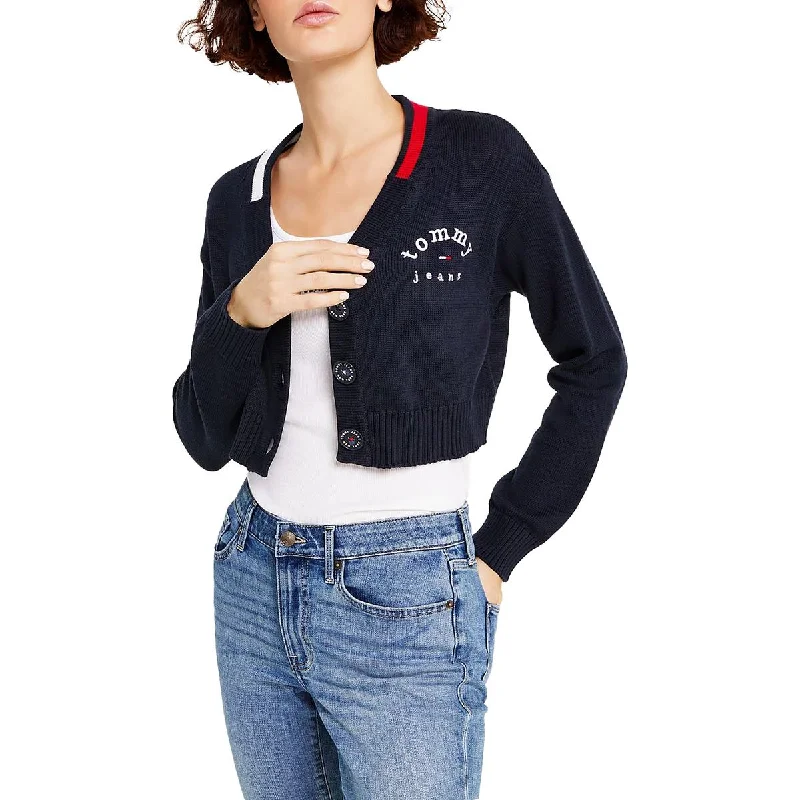Tommy Jeans Womens Logo Cropped Cardigan Sweater Chenille Fabric Brocade Fabric Lace Fabric Tommy Jeans Womens Logo Cropped Cardigan Sweater Chenille Fabric Brocade Fabric Lace Fabric