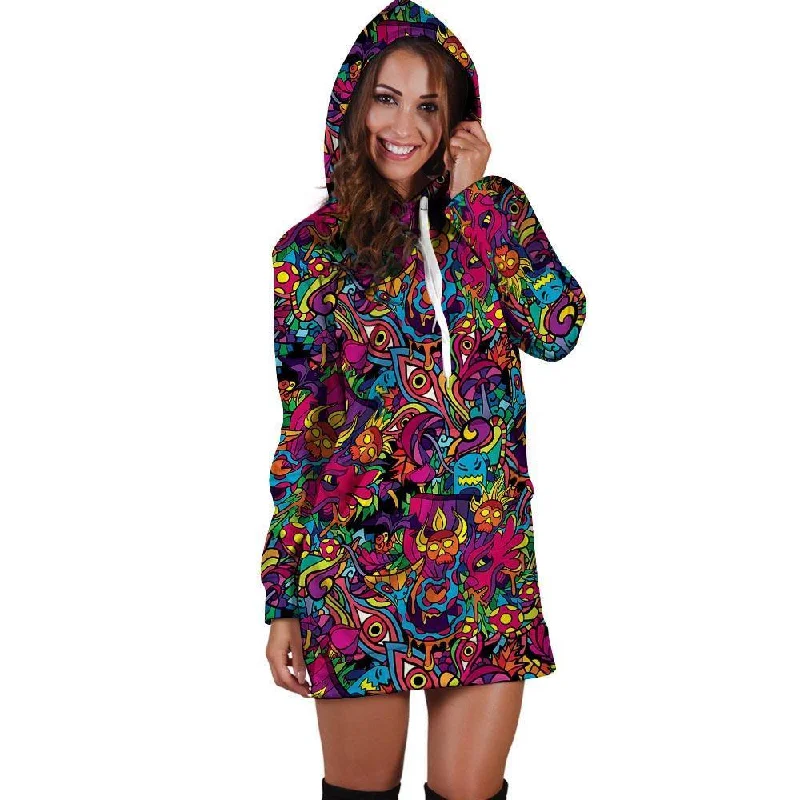 Tribal Hippie Trippy Hoodie Dress