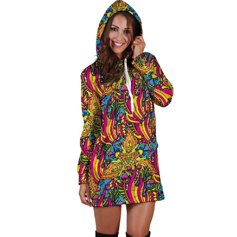 Trippy Hippie Flame Psychedelic Hoodie Dress