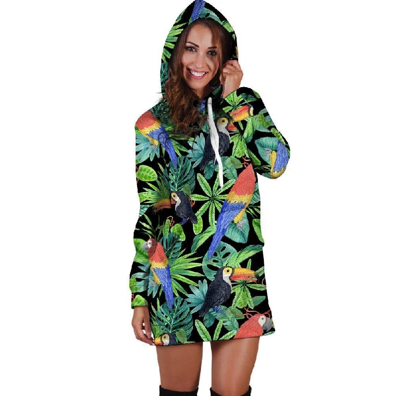 Tropical Bird Hawaiian Print Hoodie Dress