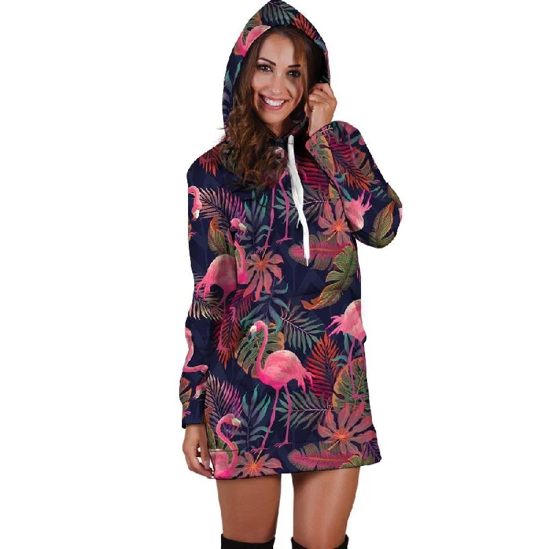 Tropical Flamingo Hawaiian Print Hoodie Dress