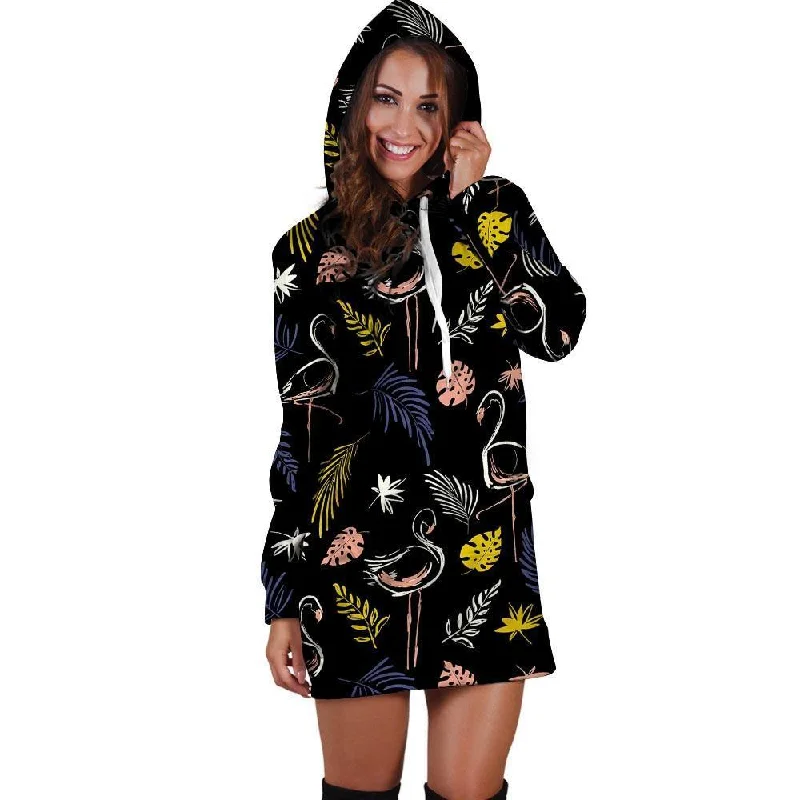 Tropical Flamingo Print Hoodie Dress
