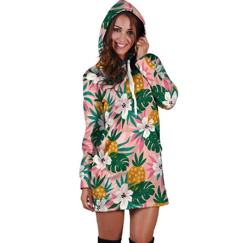 Tropical Flower Hawaiian Pineapple Print Hoodie Dress