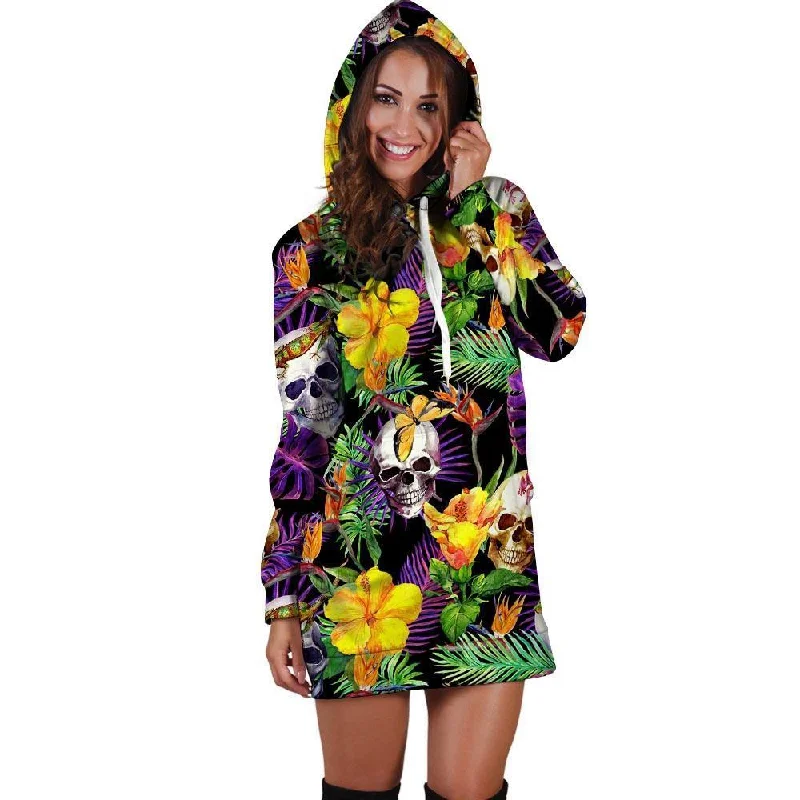 Tropical Hawaiian Skull Hoodie Dress