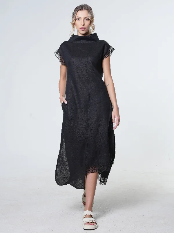 Asymmetrical Linen Dress In Black
