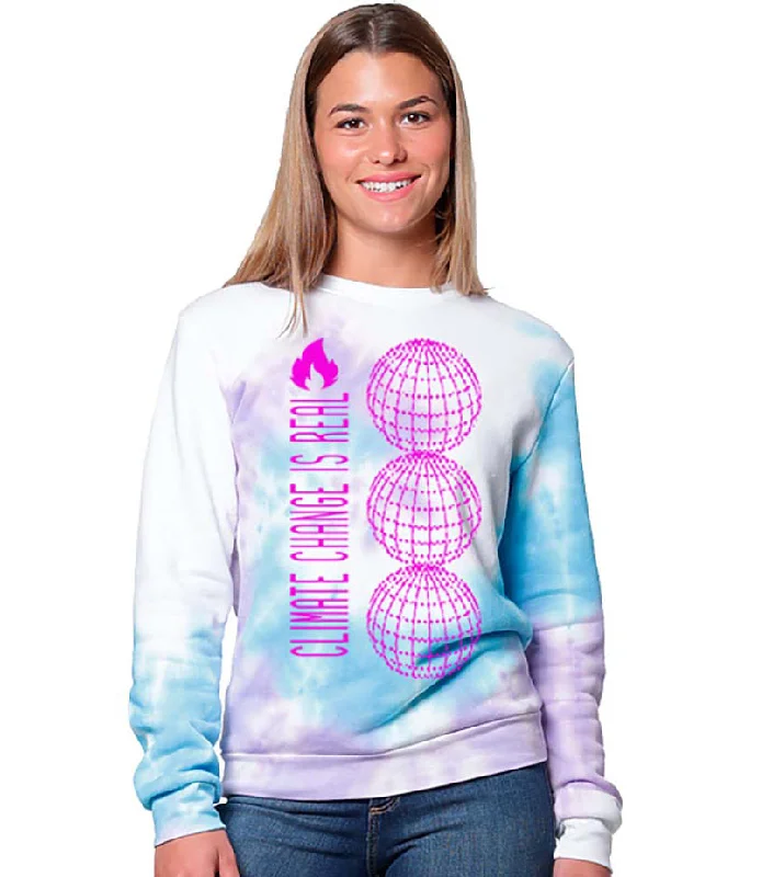 Climate Change is Real Tie Dye Sweatshirt Hoodie with Hem Fringe Bohemian Relaxed