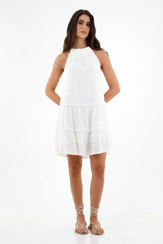 White halter neck dress for women