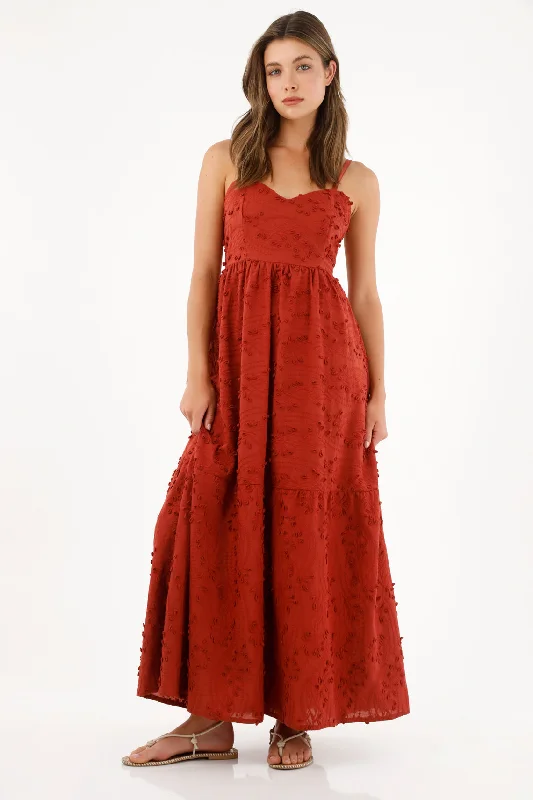 Women's Long Orange Heart-Shaped Neckline Dress