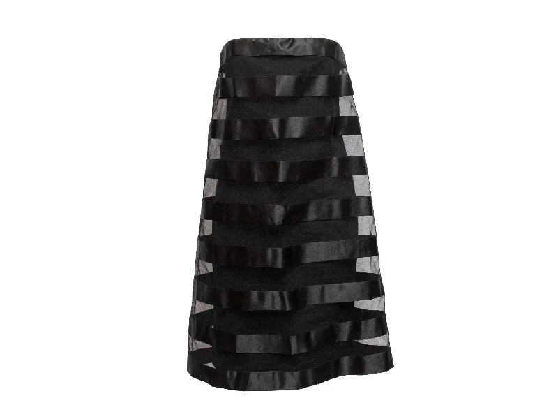 Vintage Black Chanel Boutique Mesh Overlay Strapless Ribbon Dress size EU 42