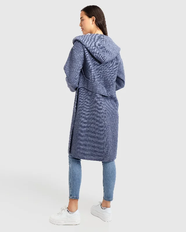 Walk This Way Wool Blend Oversized Coat - Navy Micro Check Cropped Moto Jacket