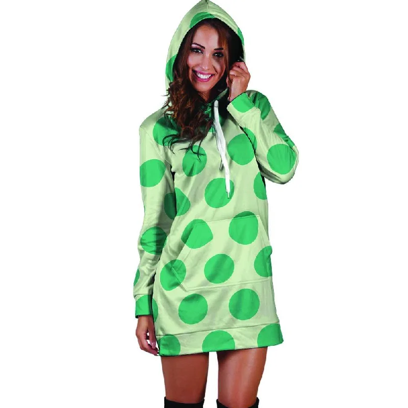 White And Green Polka Dot Hoodie Dress