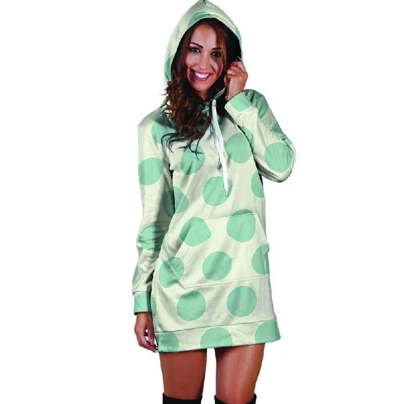 White And Turquoise Polka Dot Hoodie Dress