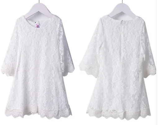 Lacey White Lace 3/4 Sleeves Dress