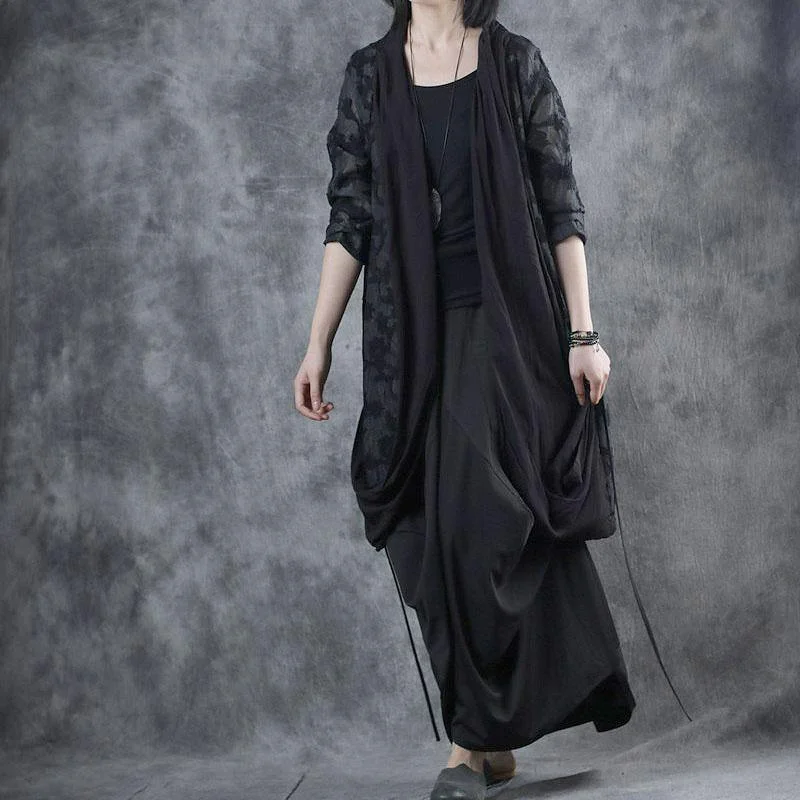 Women lace hollow out Cotton tunic top Tutorials black patchwork trench coats fall Draped Longline Jacket Women lace hollow out Cotton tunic top Tutorials black patchwork trench coats fall Draped Longline Jacket
