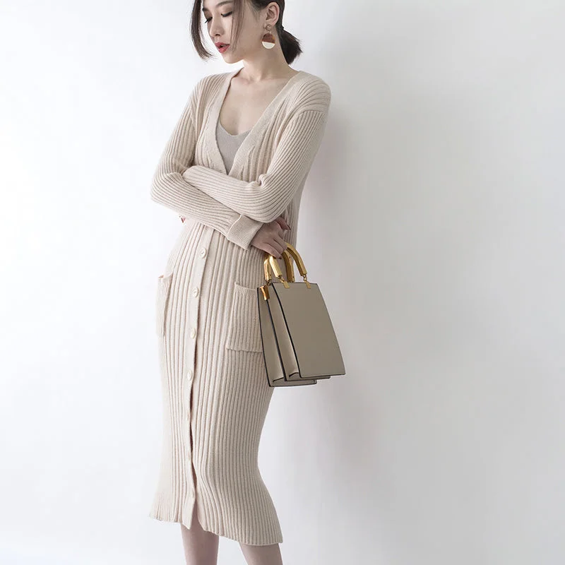 women nude Winter coat plus size V neck  long coat New pockets cardigan coats Stylish Fashionable Trendy