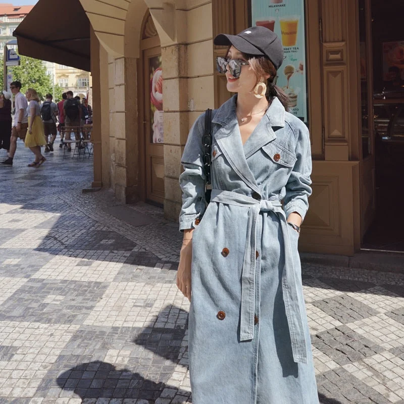 Women's Denim Trench Coat 2020 New Spring and Autumn Loose Denim Coats Windbreaker Fashion Wild Long Trench Coat Female NS1905 Knit Longline Duster Women's Denim Trench Coat 2020 New Spring and Autumn Loose Denim Coats Windbreaker Fashion Wild Long Trench Coat Female NS1905 Knit Longline Duster