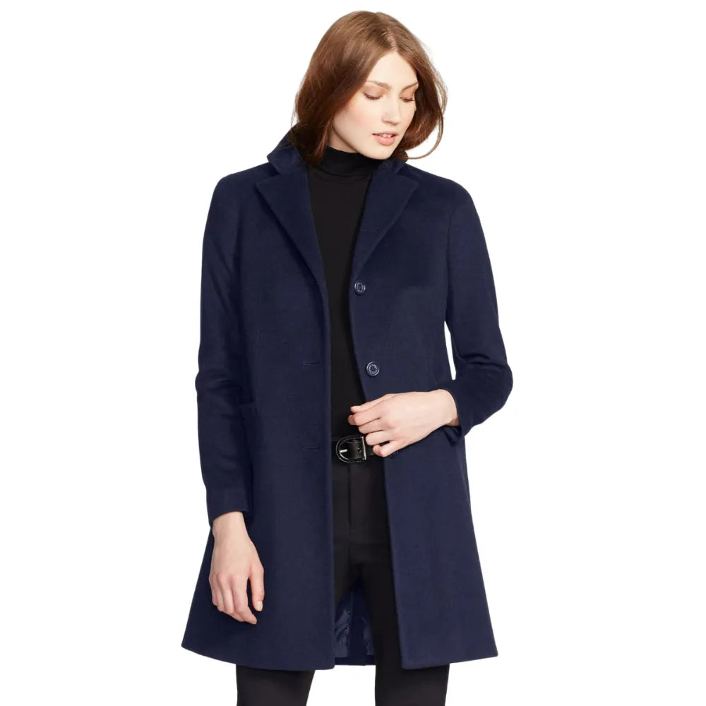 Womens Navy Wool Blend Coat Thick Layered Jacket