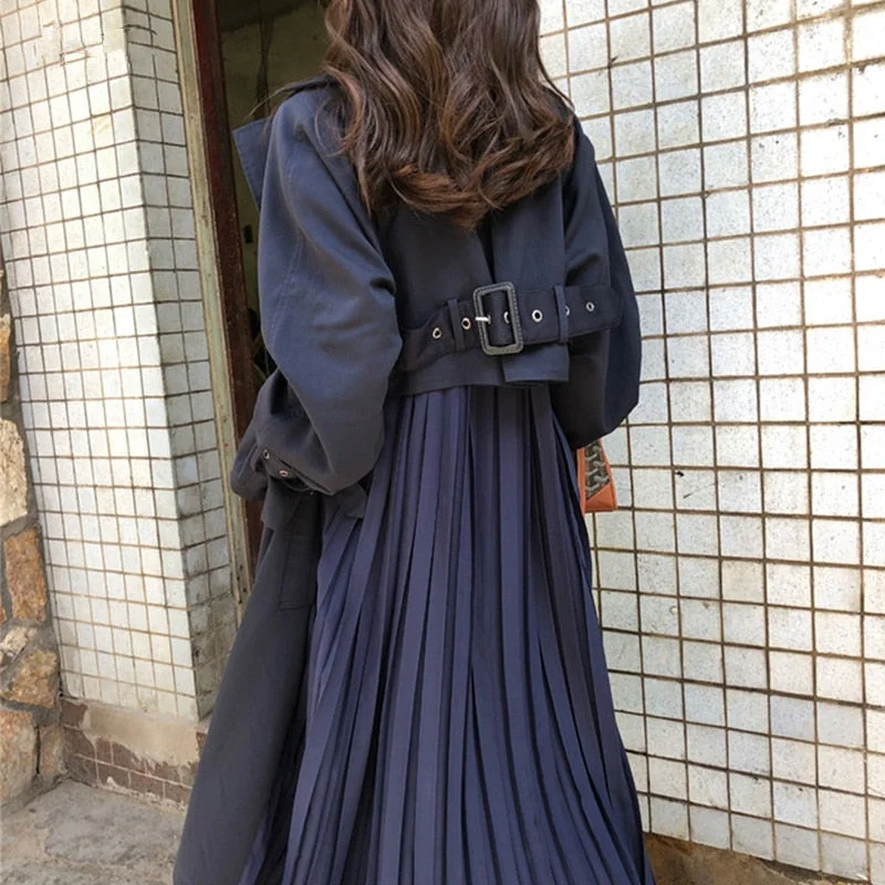 Women's Trench Coat Long Spring Coats Female 2019 Fashion Pleated Chiffon Splice Thin Outwear Loose Trench Coat For Women Luxury Cashmere Wrap Women's Trench Coat Long Spring Coats Female 2019 Fashion Pleated Chiffon Splice Thin Outwear Loose Trench Coat For Women Luxury Cashmere Wrap