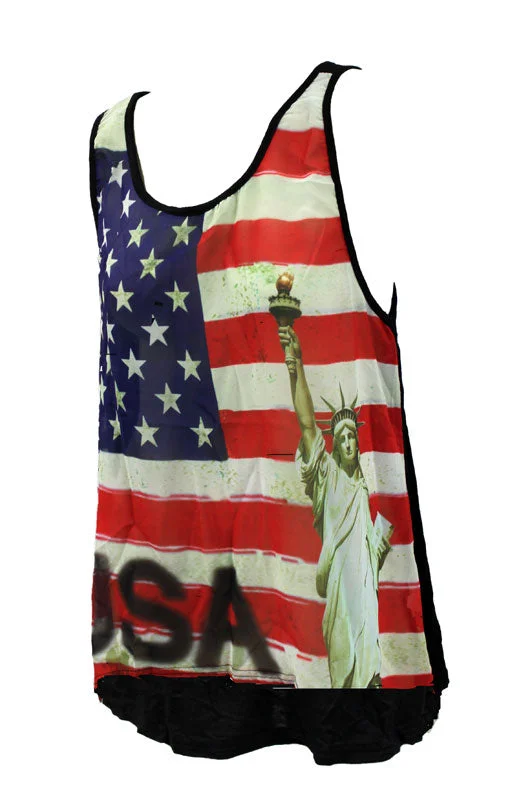 Women's USA Flag and Statue Liberty Loose Tank Top - Clearance one shoulder tank