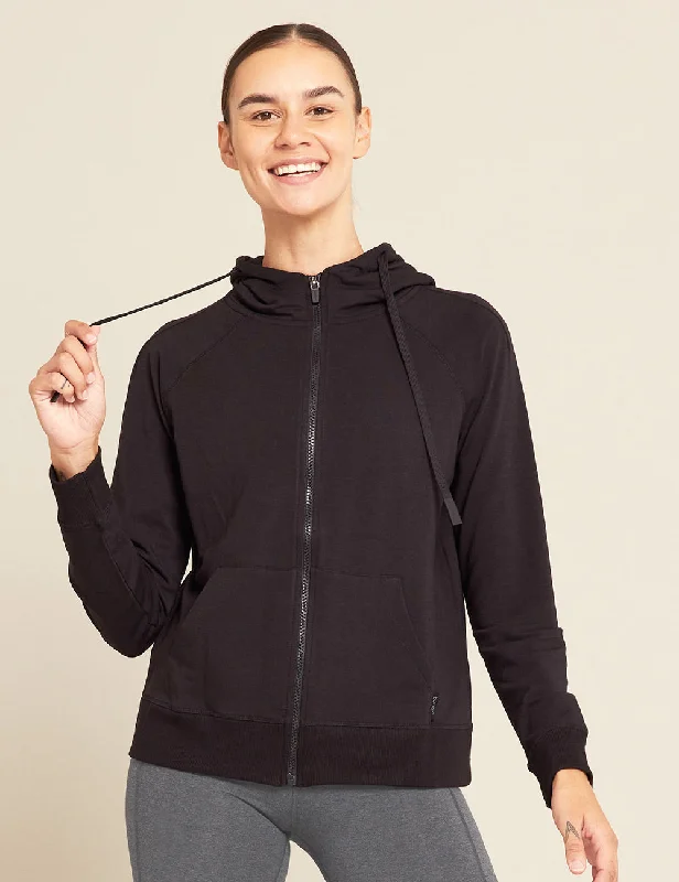 Women's Weekend Zip-Up Hoodie - Black Hoodie with Hem Lace Feminine Delicate