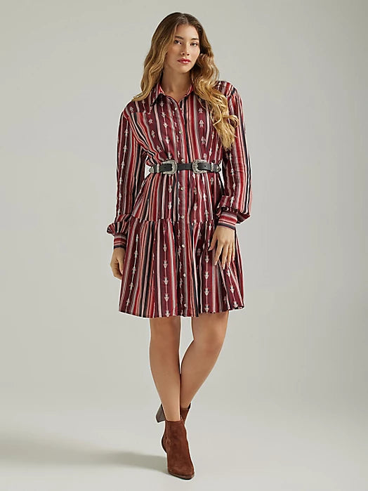 WRANGLER RETRO PORT ROYALE WESTERN SNAP TIERED DRESS