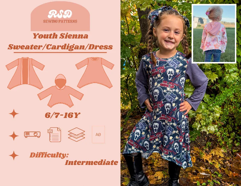 Youth Sienna Sweater/Cardigan/Dress PDF Boxy Cardigan Fitted Cardigan A-Line