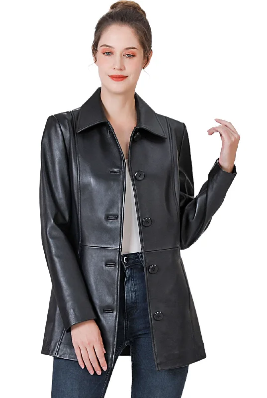 BGSD Women Dana Lambskin Leather Car Coat Vegan Leather Trench