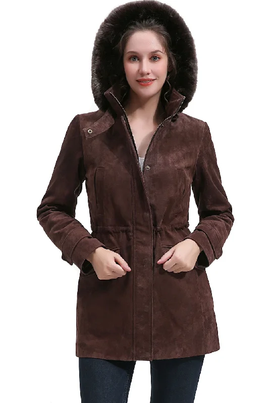 BGSD Women Della Hooded Suede Leather Parka Coat Waterproof Hiking Jacket