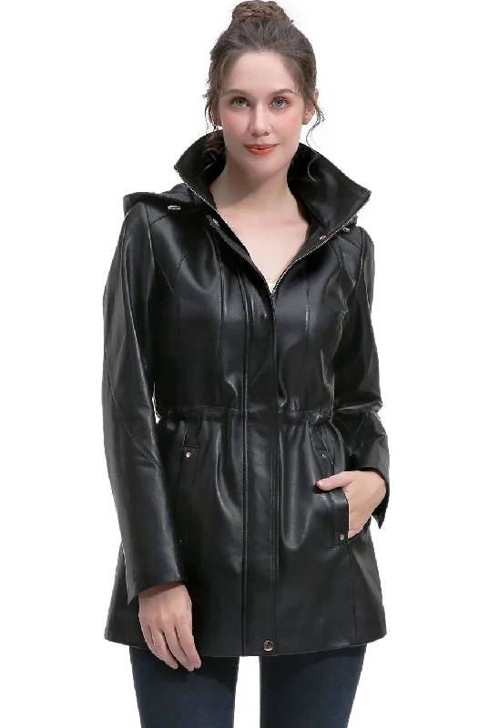 BGSD Women Elena Lambskin Leather Parka Coat Military-Inspired Jacket