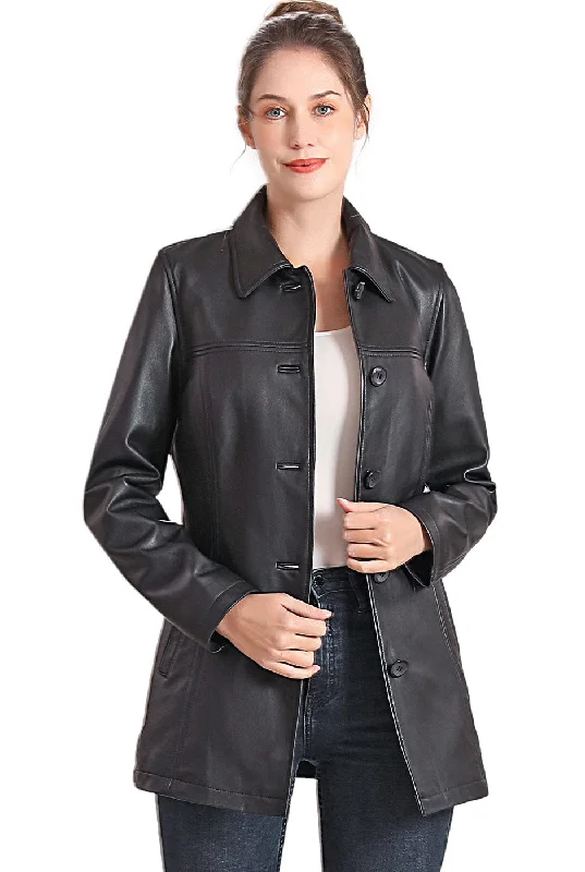 BGSD Women Evie Lambskin Leather Car Coat Fitted Tailored Blazer