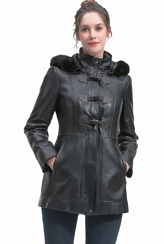 BGSD Women Flora Lambskin Leather Toggle Coat Fitted Faux Suede Blazer
