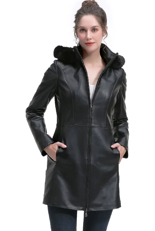 BGSD Women Greta Lambskin Leather Parka Coat Luxe Faux Fur Coat