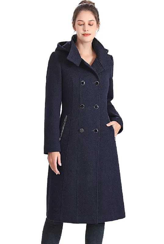 BGSD Women Ren Wool Stand Collar Walker Coat Buttoned Peplum Coat