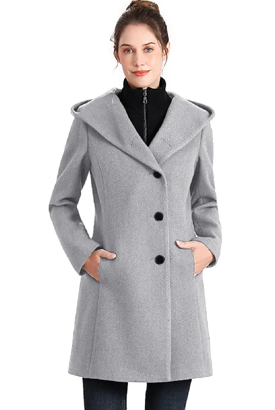 BGSD Women Sol Wool Asymmetrical Hooded Walker Coat Double-Breasted Trench
