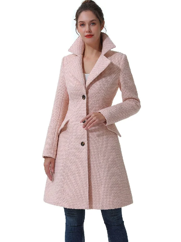 BGSD Women Ann Fit & Flare Boucle Wool Coat Fur-Trimmed Winter Coat