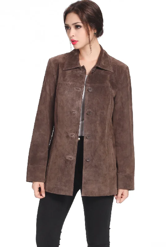 BGSD Women Anna Suede Leather Car Coat Relaxed Fit Blazer
