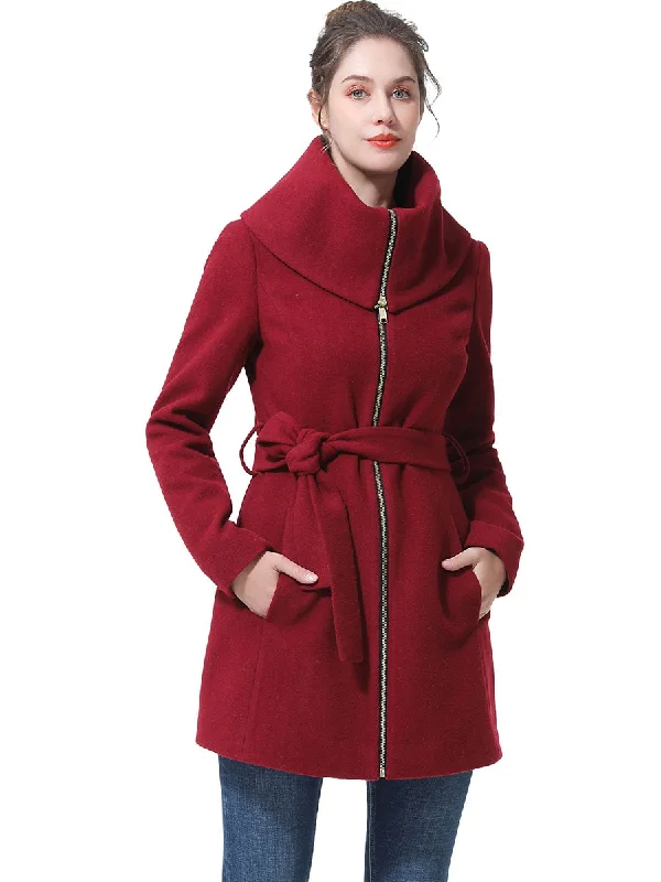 BGSD Women Aya Belted Wool Coat Drape Front Waterfall Coat