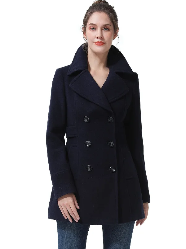 BGSD Women Ayu Wool Pea Coat Warm Hooded Poncho