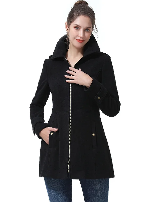 BGSD Women Bao Hooded Wool Coat Button-Up Cardigan Coat