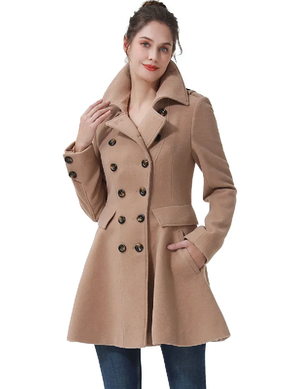 BGSD Women Emy Fit & Flare Wool Pea Coat Velvet Evening Cape