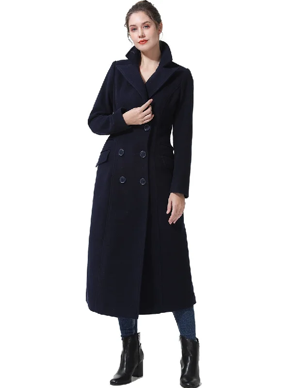 BGSD Women Fay Full Length Long Wool Pea Coat Puff Sleeve Overcoat