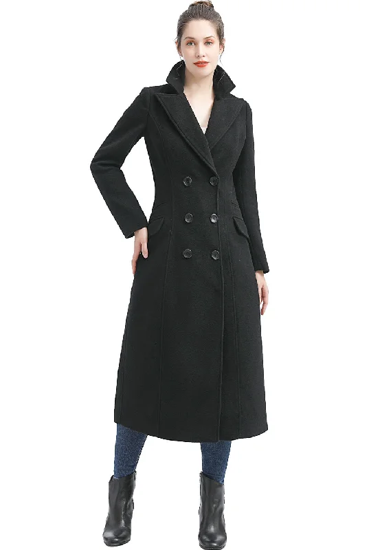 BGSD Women Fay Full Length Long Wool Pea Coat Puff Sleeve Blazer
