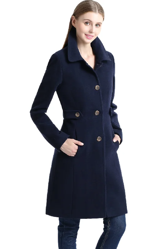 BGSD Women Heather Wool Walking Coat Belted Midi-Length Coat