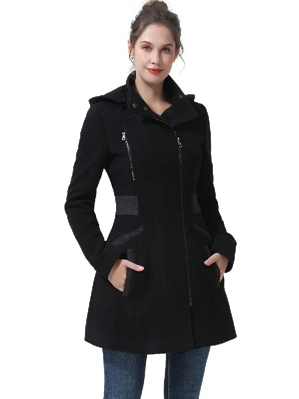 BGSD Women Ivy Hooded Color Block Wool Coat Padded Ski Jacket