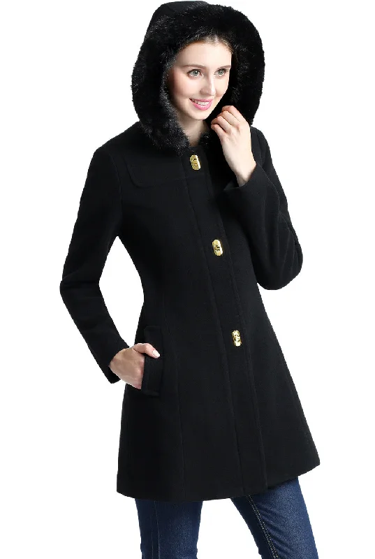 BGSD Women Lana Wool Hooded Parka Coat Puff Shoulder Coat