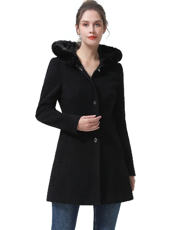 BGSD Women Lia Hooded Wool Coat Fuzzy Sherpa Pullover