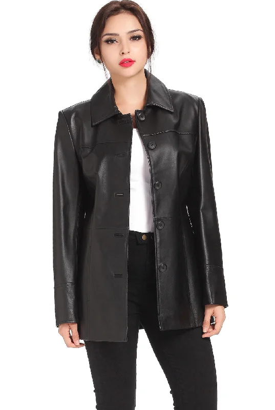 BGSD Women Megan Lambskin Leather Car Coat Chic Oversized Blazer