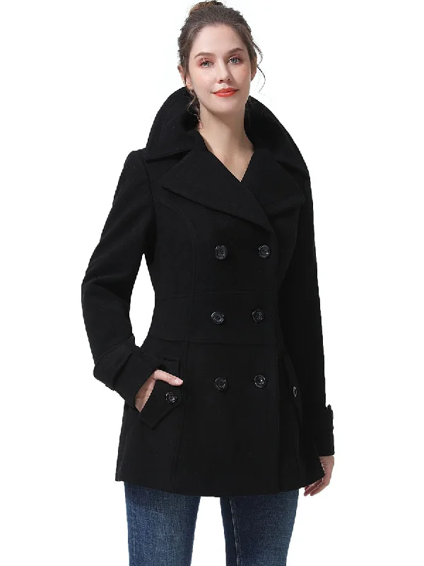 BGSD Women Mya Wool Pea Coat Zipper Front Biker Jacket