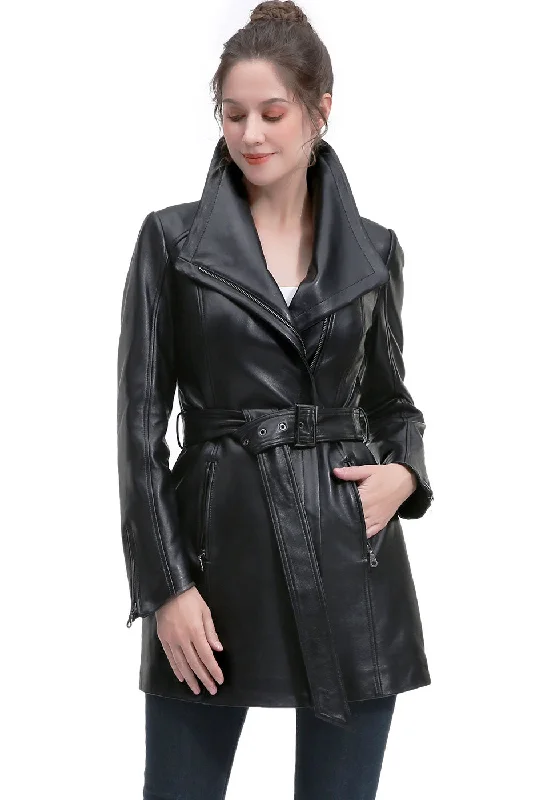 BGSD Women Patsy Lambskin Leather Coat Minimalist Wool Duster